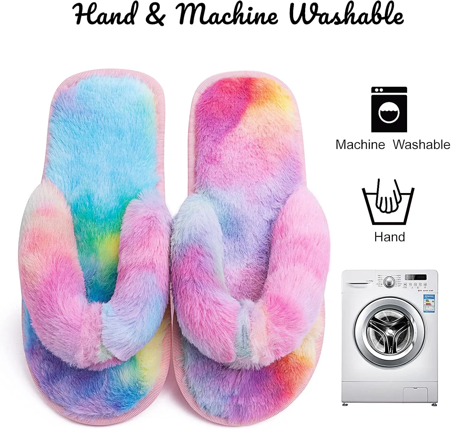 Women's Fuzzy Memory Foam Flip Flop Slippers Soft Comfy Open Toe Slip On Spa Thong Flat Sandals Ladies House Home Furry Sandal Slides Indoor Outdoor