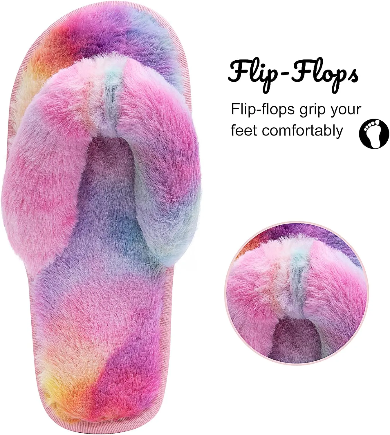 Women's Fuzzy Memory Foam Flip Flop Slippers Soft Comfy Open Toe Slip On Spa Thong Flat Sandals Ladies House Home Furry Sandal Slides Indoor Outdoor
