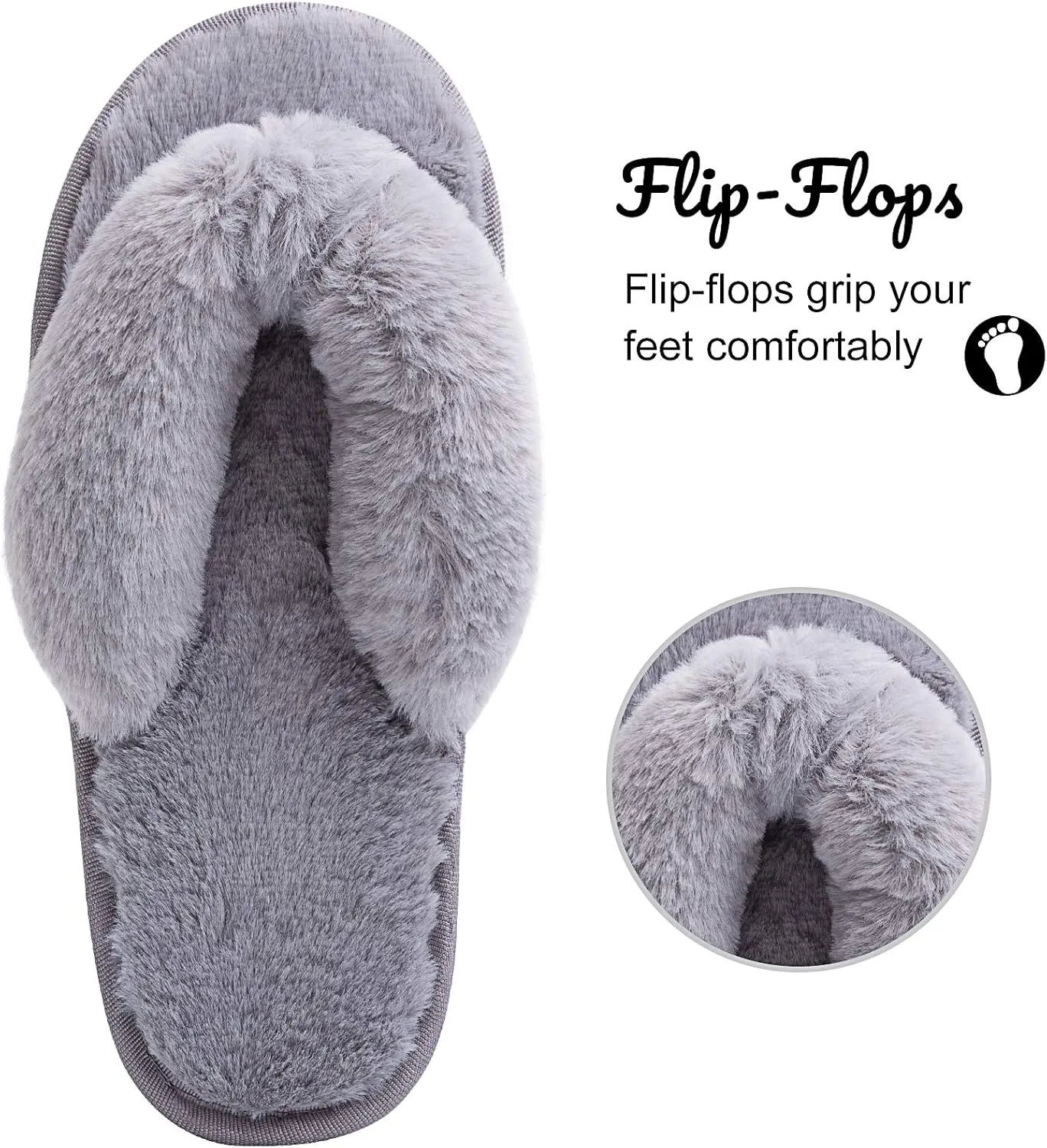 Women's Fuzzy Memory Foam Flip Flop Slippers Soft Comfy Open Toe Slip On Spa Thong Flat Sandals Ladies House Home Furry Sandal Slides Indoor Outdoor