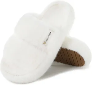 Women's House Slippers Fuzzy Platform Slides Faux Fur Fluffy Sandals Winter Memory Foam Cloud Footwear Latex Insoles