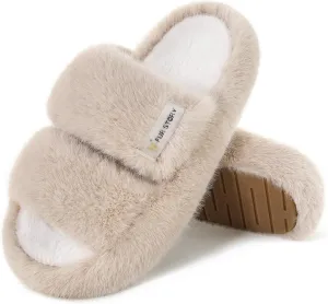 Women's House Slippers Fuzzy Platform Slides Faux Fur Fluffy Sandals Winter Memory Foam Cloud Footwear Latex Insoles