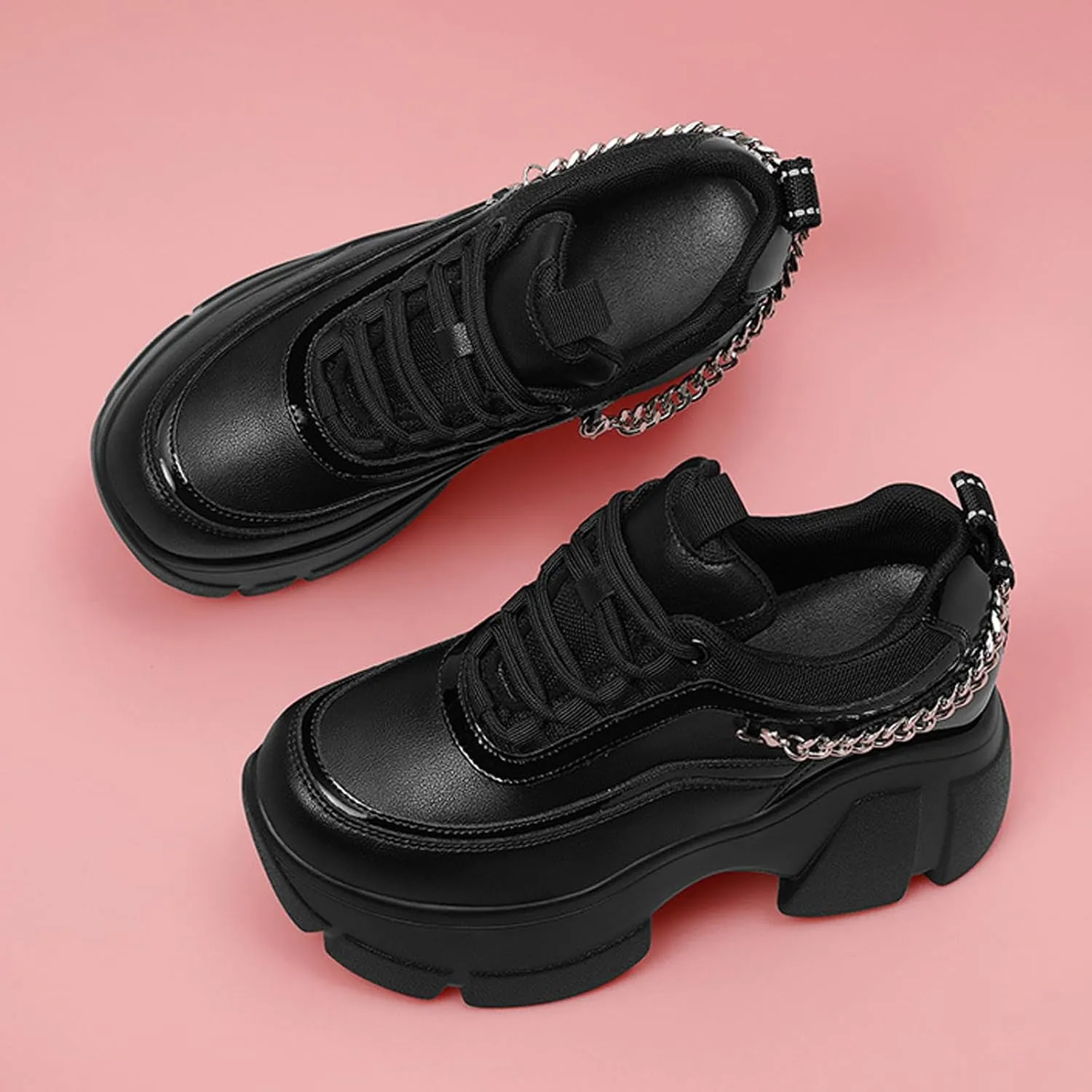 Women's Leather Wedge Casual Sneakers,Lace-Up Platform Sneakers,Anti-Slip Shock Absorbing High Heeled Fashion Sneakers