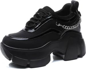 Women's Leather Wedge Casual Sneakers,Lace-Up Platform Sneakers,Anti-Slip Shock Absorbing High Heeled Fashion Sneakers