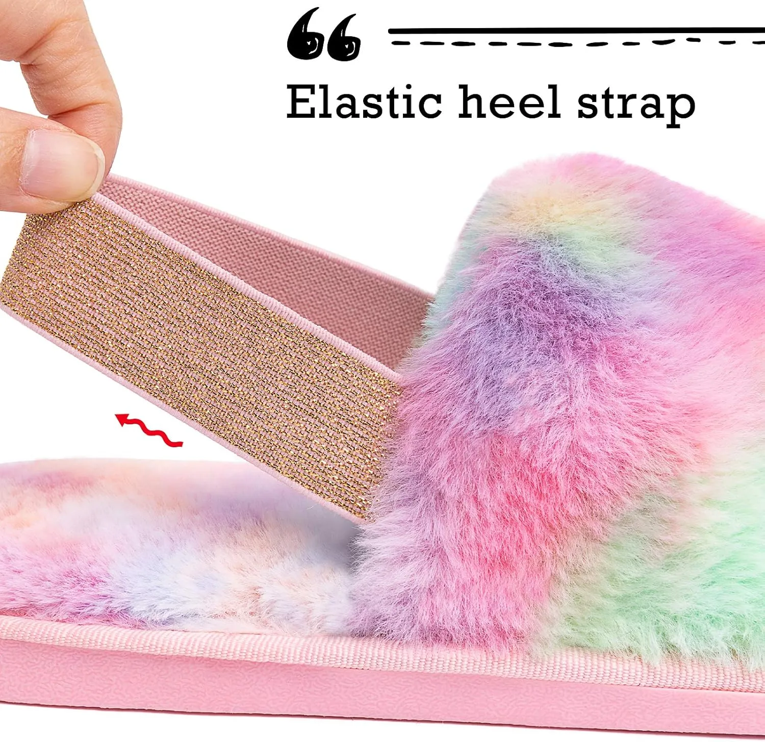 Womens Leopard Fuzzy Slippers Soft Plush Open Toe Faux Fur House Slide Sandals Indoor Spa Bedroom Flat Shoes with Elastic Strap