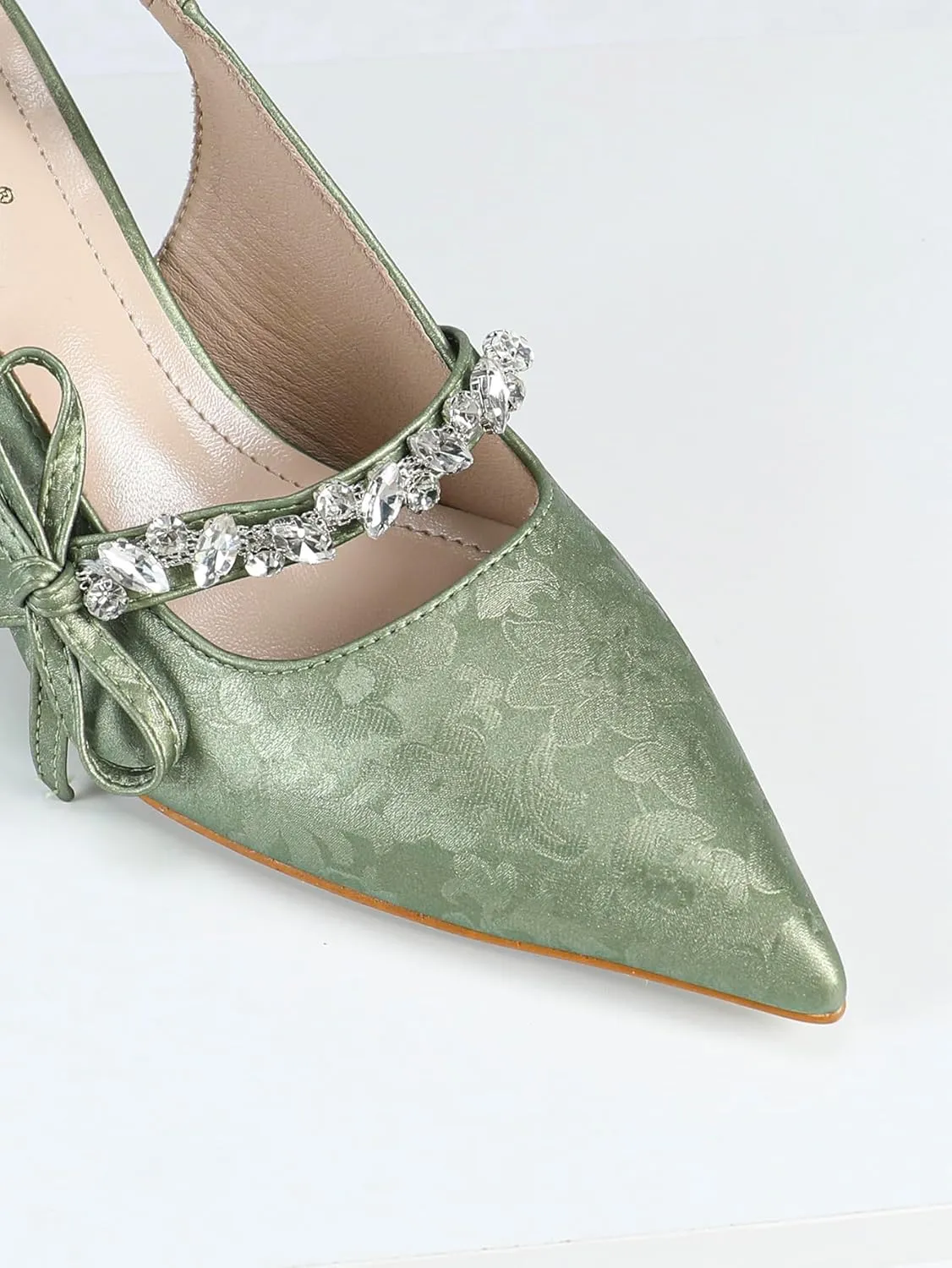 Women's Olive Green Patent Leather Pointed Toe High Heel Sandals, Bow-Embellished T-Strap Design, Stylish Evening Shoes, Trendy Party Footwear, Elegant Open-Toe High Heels
