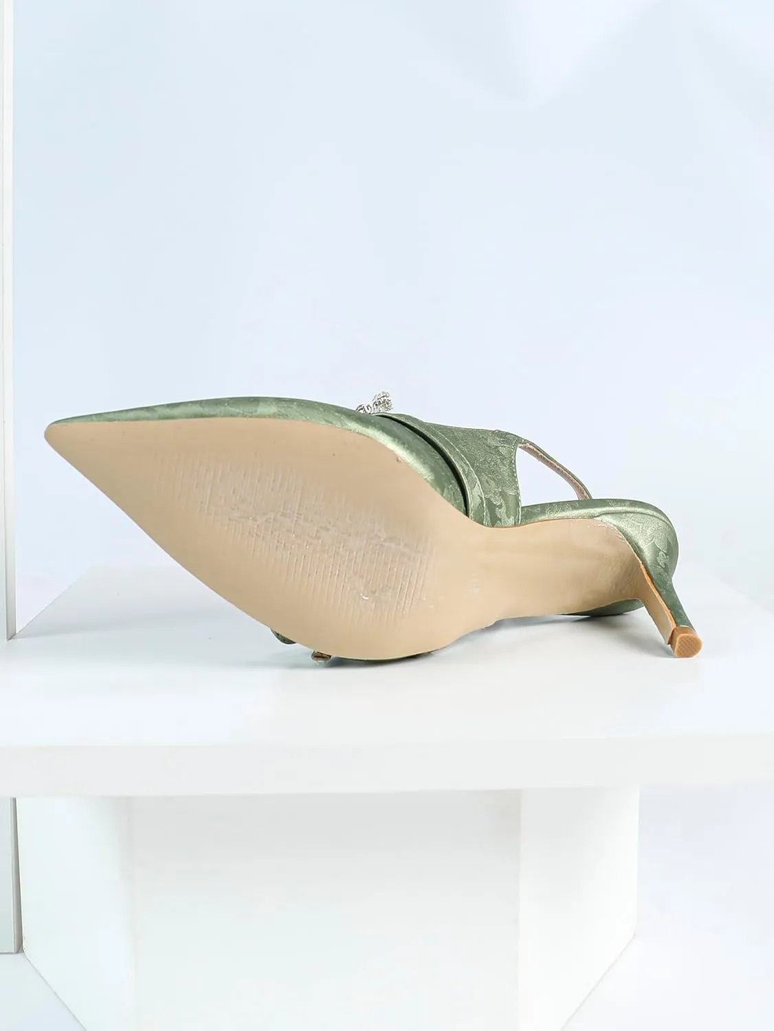 Women's Olive Green Patent Leather Pointed Toe High Heel Sandals, Bow-Embellished T-Strap Design, Stylish Evening Shoes, Trendy Party Footwear, Elegant Open-Toe High Heels