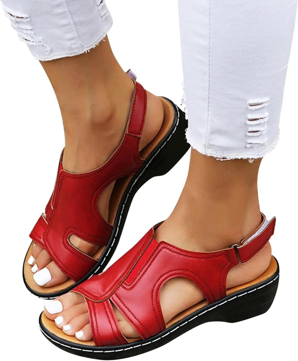 Womens Orthopedic Sandals Dressy Wide Width Strap Open Toe Wedge Sandals Platform Summer Shoes with Arch Support