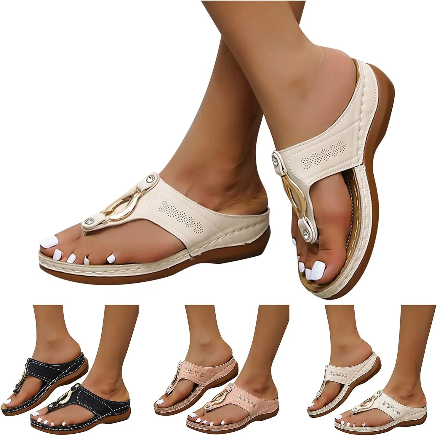 Womens Orthopedic Sandals Dressy Wide Width Strap Open Toe Wedge Sandals Platform Summer Shoes with Arch Support