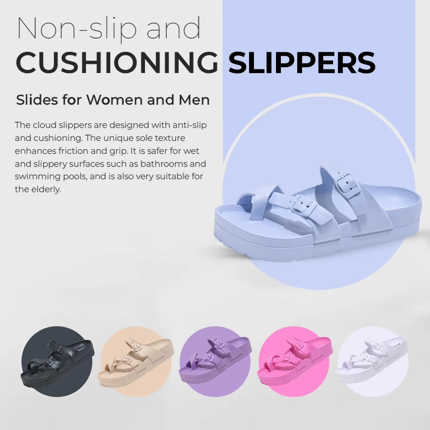Women's Platform Sandals - Arch Support, Comfortable Foam Slides with Adjustable Buckle, Lightweight Thick Soles | Ultra Cushion