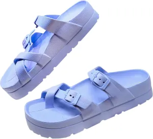 Women's Platform Sandals - Arch Support, Comfortable Foam Slides with Adjustable Buckle, Lightweight Thick Soles | Ultra Cushion
