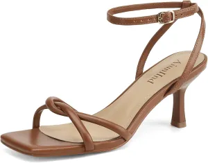 Women's Sandals Square Open Toe Kitten Heels Strappy Ankle Strap Sandals for Women Comfort Dress Party Shoes