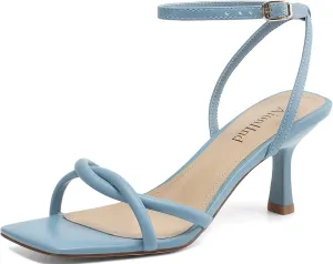 Women's Sandals Square Open Toe Kitten Heels Strappy Ankle Strap Sandals for Women Comfort Dress Party Shoes