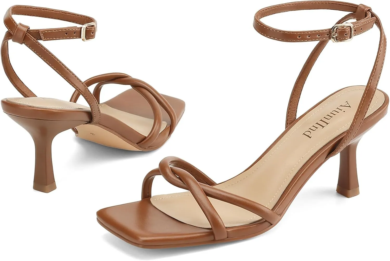 Women's Sandals Square Open Toe Kitten Heels Strappy Ankle Strap Sandals for Women Comfort Dress Party Shoes