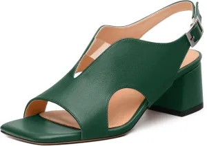 Womens Slingback Sandals, Peep Toe Mid Block heel Sandals for Women, Leather Insole Comfort Sandals 2"