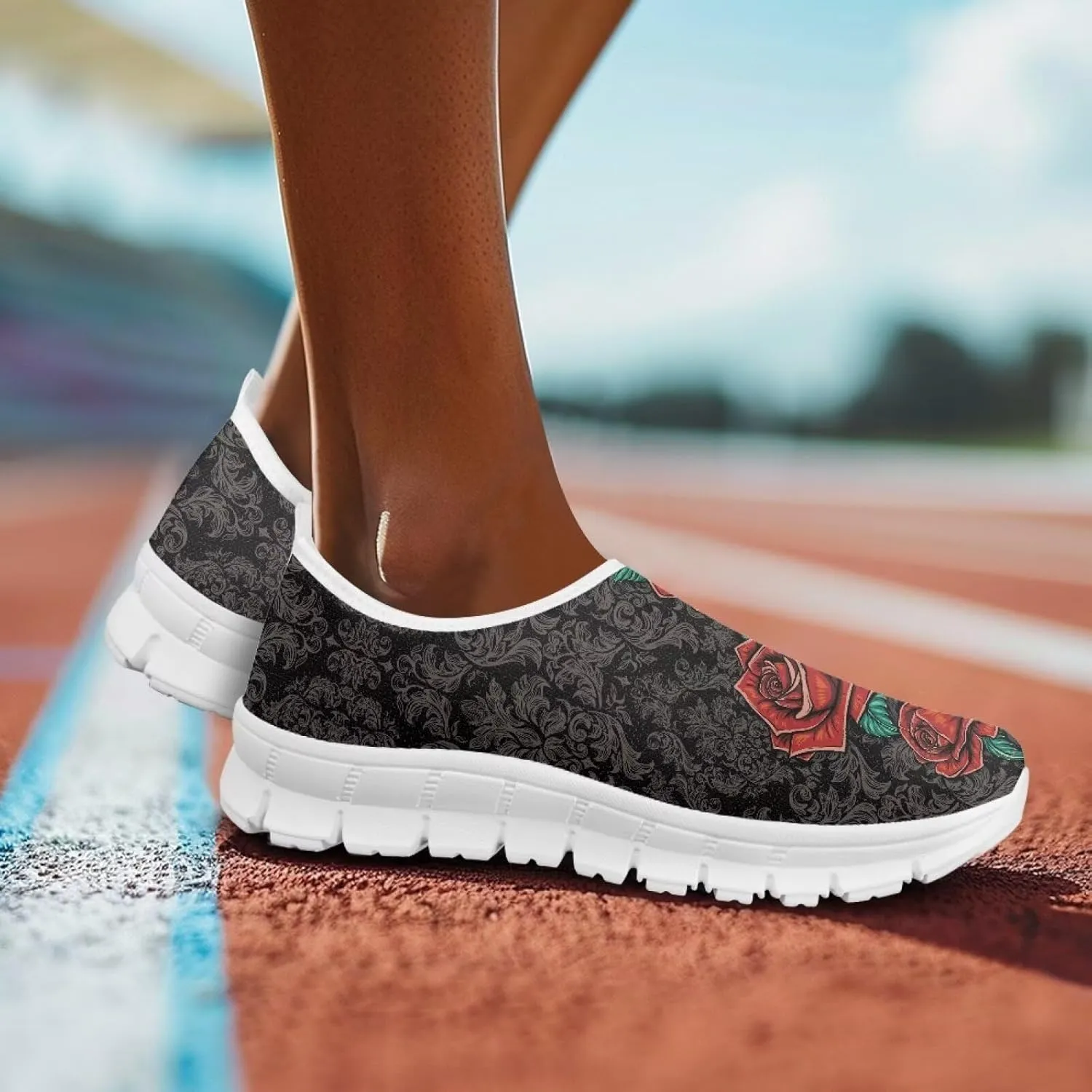 Womens Slip On Walking Shoes Non Slip Fashion Sneakers Breathable Workout Shoes Lightweight Gym Loafers White Sole