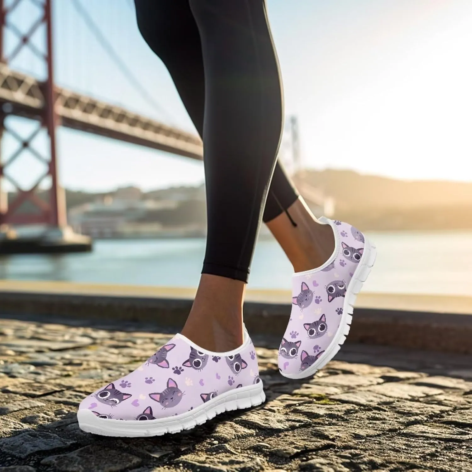 Womens Slip On Walking Shoes Non Slip Fashion Sneakers Breathable Workout Shoes Lightweight Gym Loafers White Sole