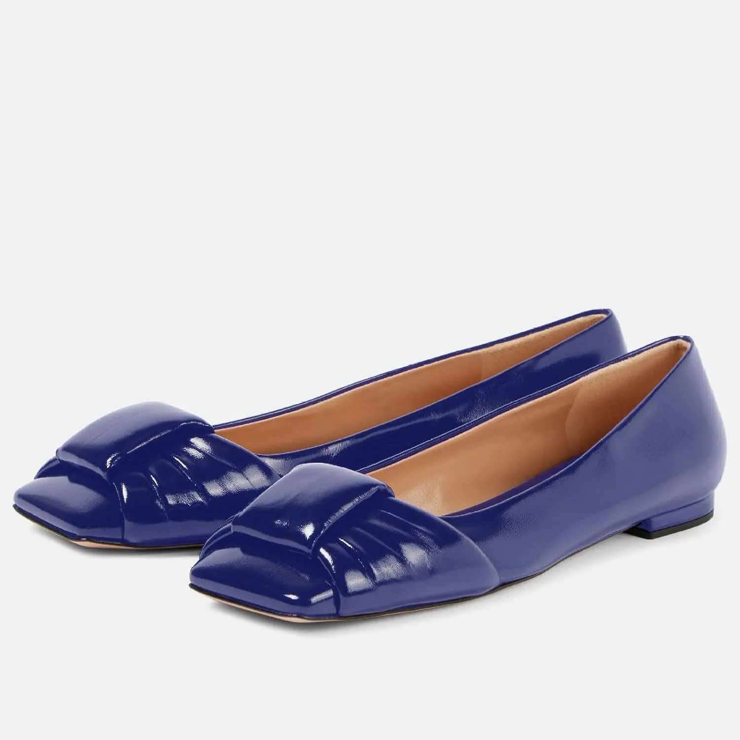 Women's Square Toe Ballet Flats Comfort Slip On Closed Toe Dressy Flats Fashion Patent Ruched Knot Evening Wedding Work Low Heel Shoes for Ladies