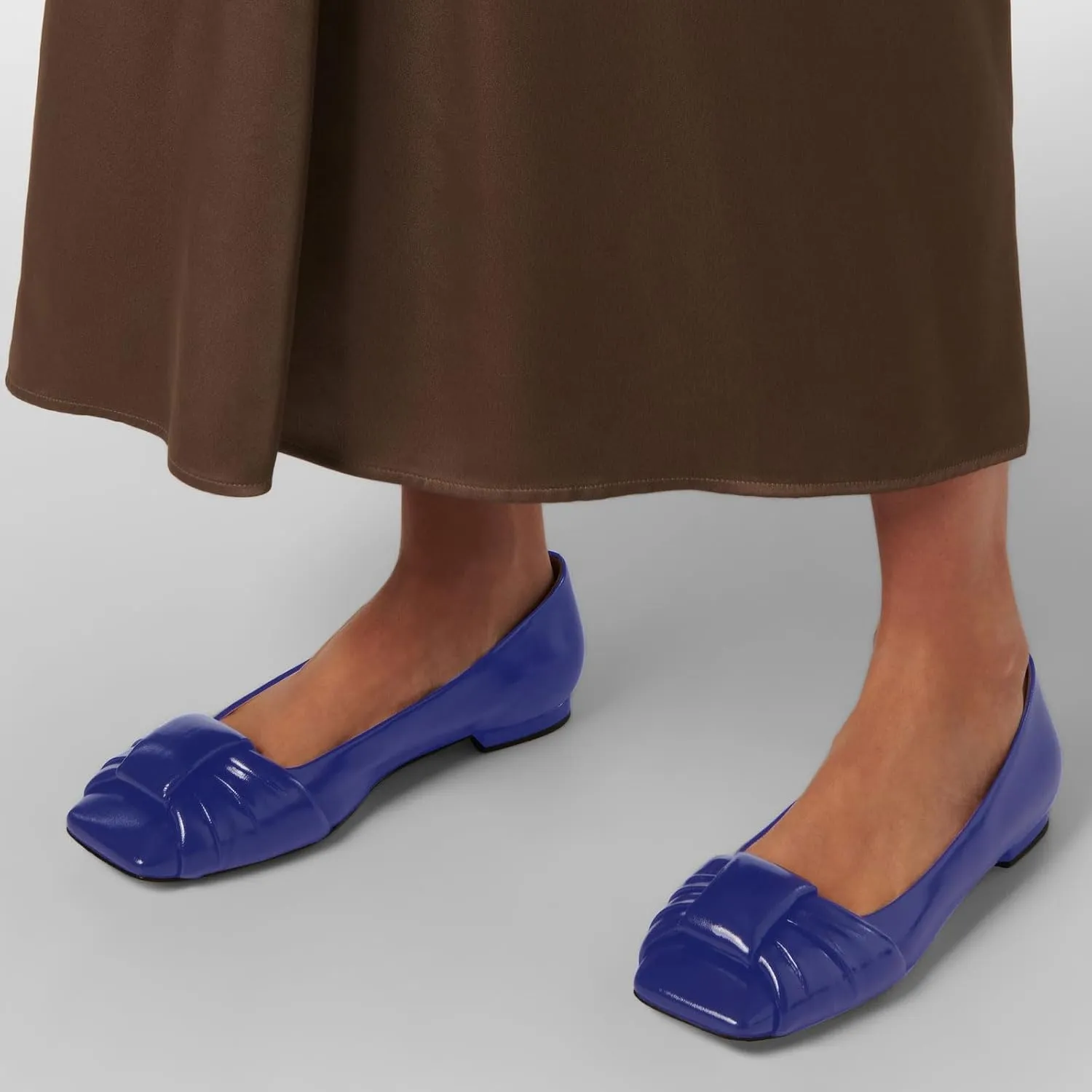 Women's Square Toe Ballet Flats Comfort Slip On Closed Toe Dressy Flats Fashion Patent Ruched Knot Evening Wedding Work Low Heel Shoes for Ladies