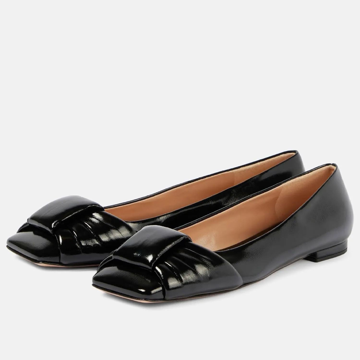 Women's Square Toe Ballet Flats Comfort Slip On Closed Toe Dressy Flats Fashion Patent Ruched Knot Evening Wedding Work Low Heel Shoes for Ladies