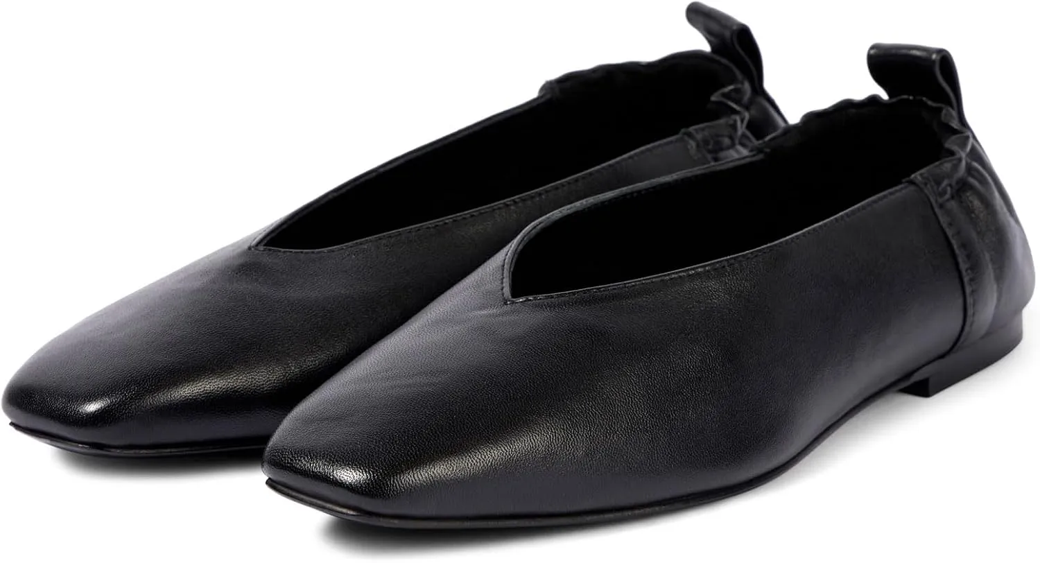 Women's Square Toe Ruched Suede/Matte Leather Ballet Flats Fashion V Shaped Silhouette Slip On Office Dressy Flats for Women