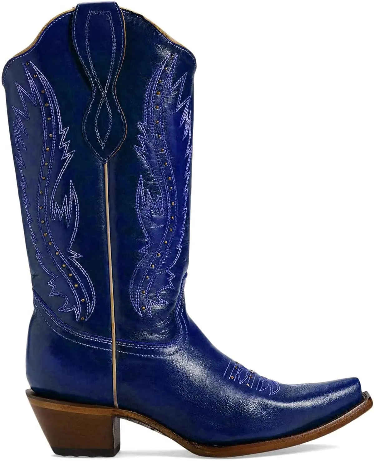 Women's Vintage Embroidered Rivet Block Heel Cowgirl Mid Calf Western Boots Fashion Studded Square Toe Pull On Chunky Heel Cowboy Knee High Boots for Women