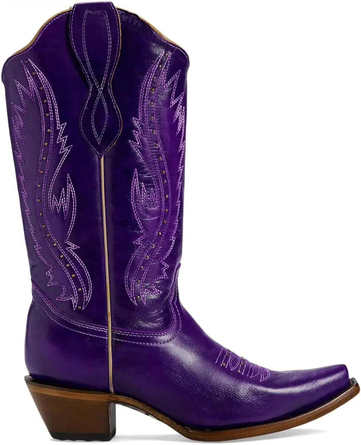 Women's Vintage Embroidered Rivet Block Heel Cowgirl Mid Calf Western Boots Fashion Studded Square Toe Pull On Chunky Heel Cowboy Knee High Boots for Women