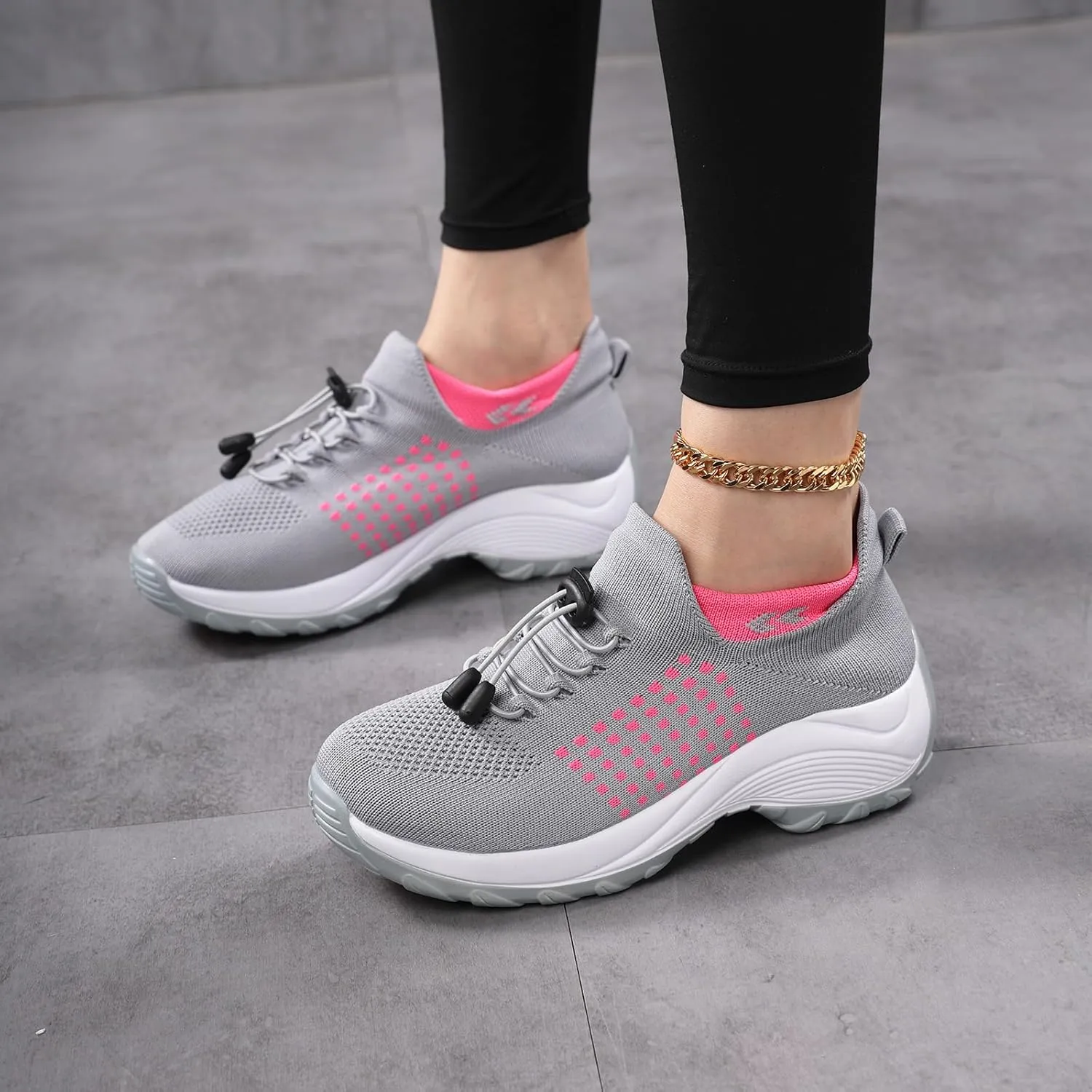 Womens Walking Shoes Sneakers with Arch Support Orthopedic Comfortable Slip On Trainers for Plantar Fasciitis Air Cushion Breathable Lightweight Ladies Athletic Shoe Thick Bottom