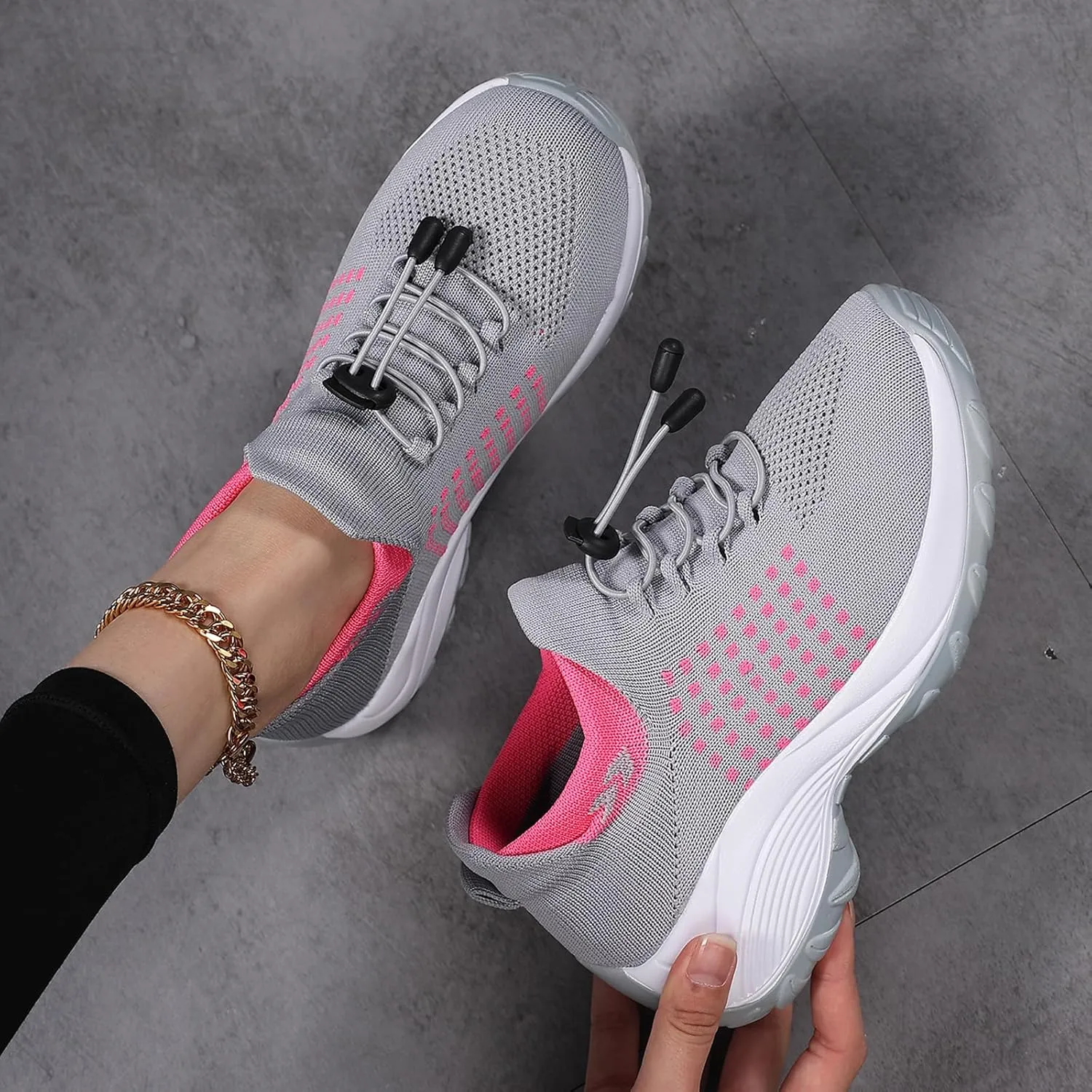 Womens Walking Shoes Sneakers with Arch Support Orthopedic Comfortable Slip On Trainers for Plantar Fasciitis Air Cushion Breathable Lightweight Ladies Athletic Shoe Thick Bottom