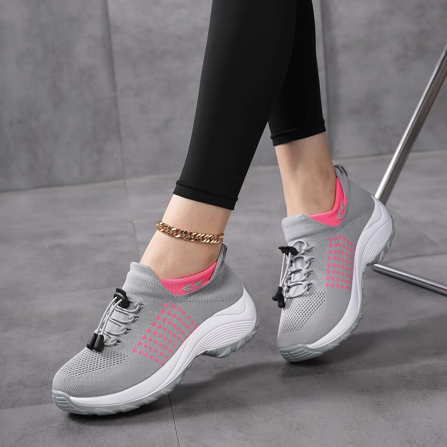 Womens Walking Shoes Sneakers with Arch Support Orthopedic Comfortable Slip On Trainers for Plantar Fasciitis Air Cushion Breathable Lightweight Ladies Athletic Shoe Thick Bottom