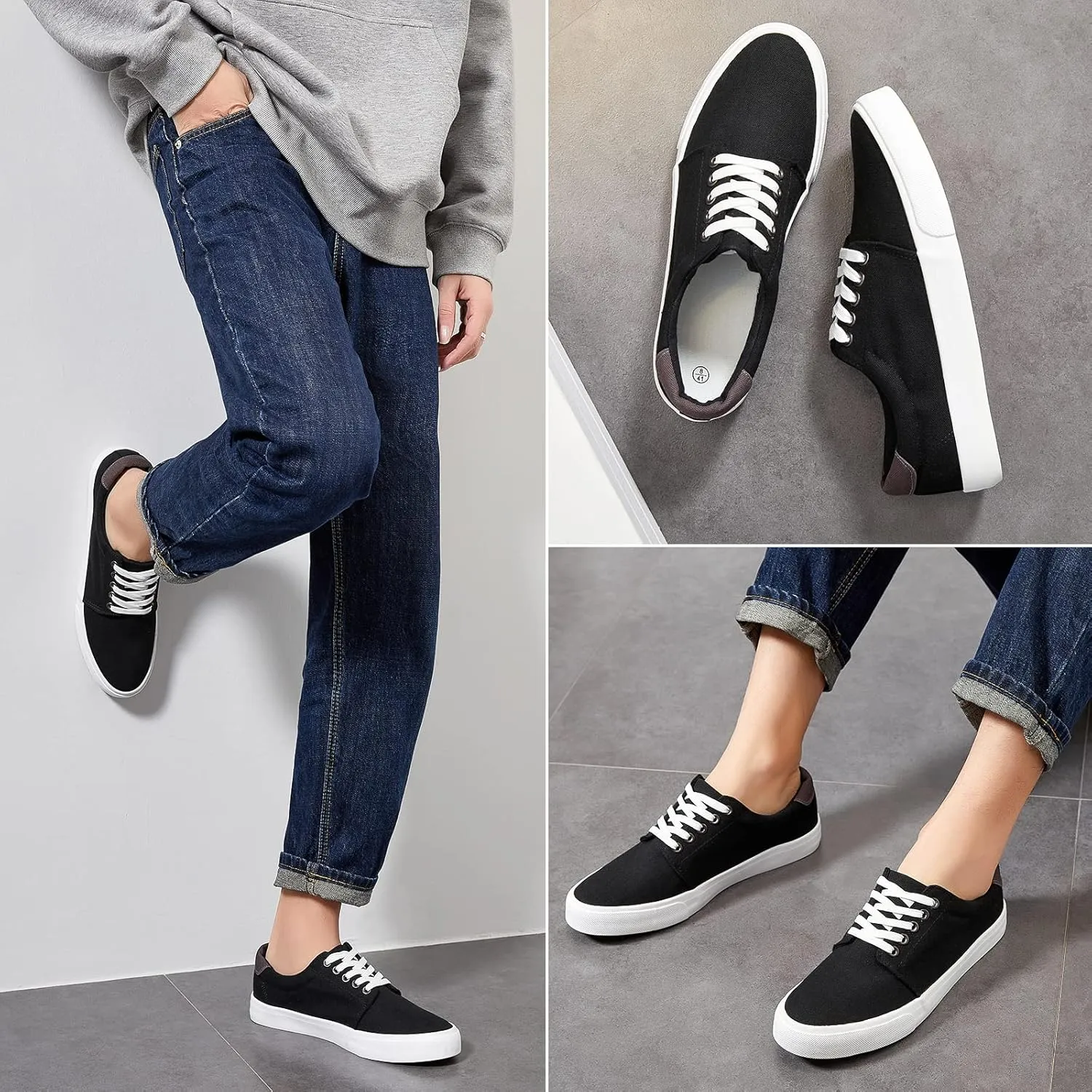yageyan Mens Canvas Shoes Low top Sneakers Black Fashion Mens Casual Shoes