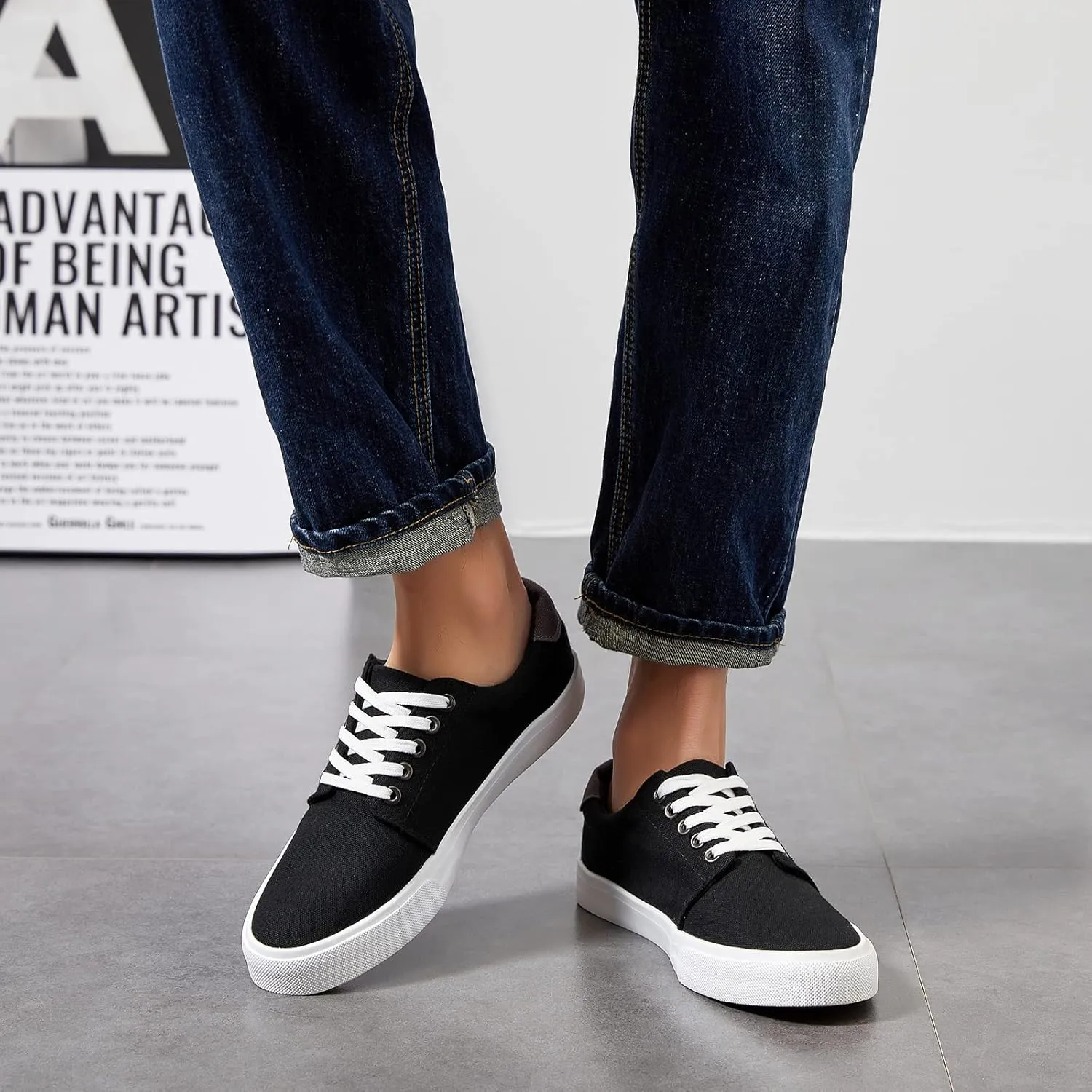 yageyan Mens Canvas Shoes Low top Sneakers Black Fashion Mens Casual Shoes