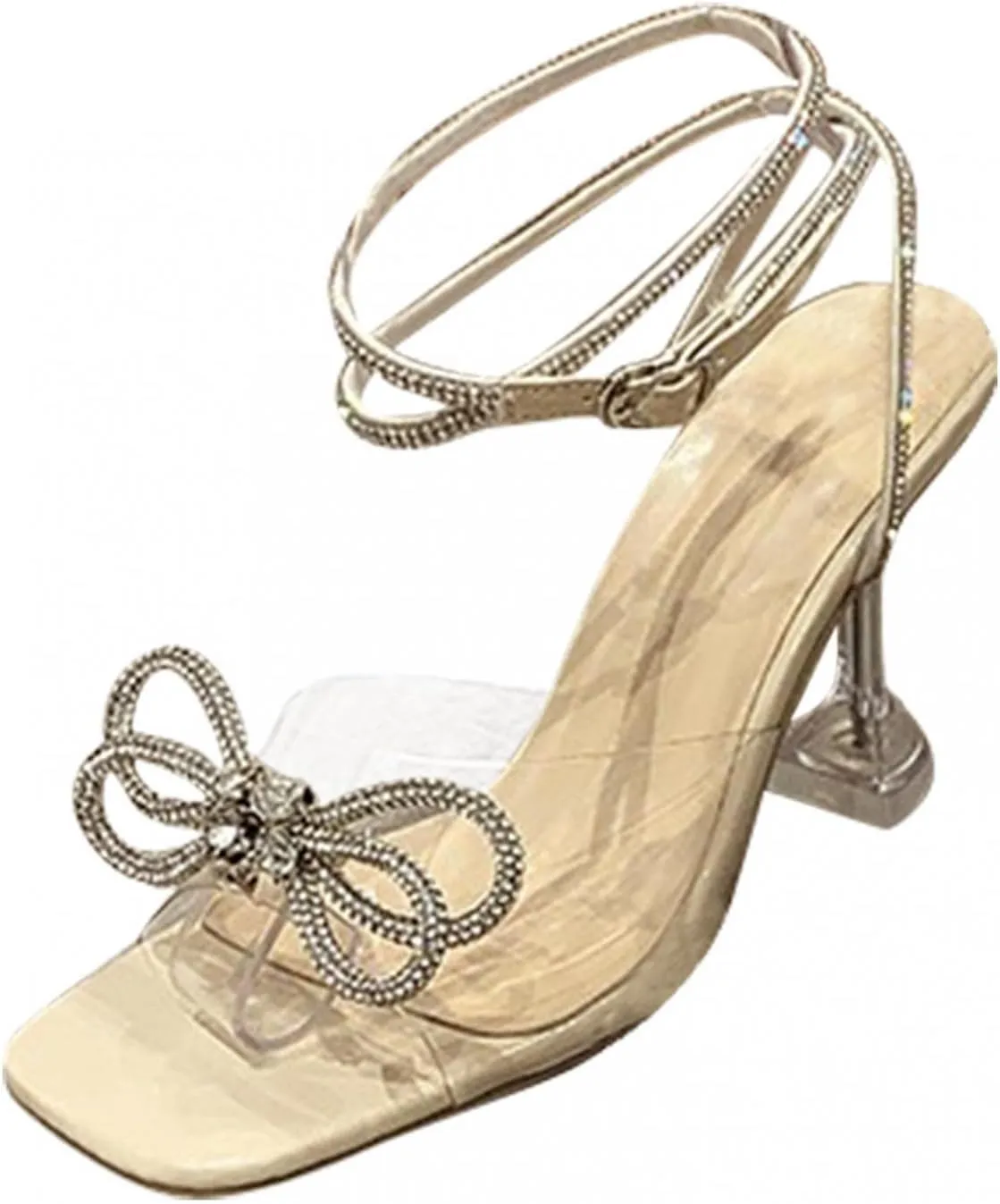 ZBYY Woman Heeled Sandals,Square Toe High Heels Stilettos Triangle Heel Gladiator Sandal Rhinestones Dress Summer Shoes