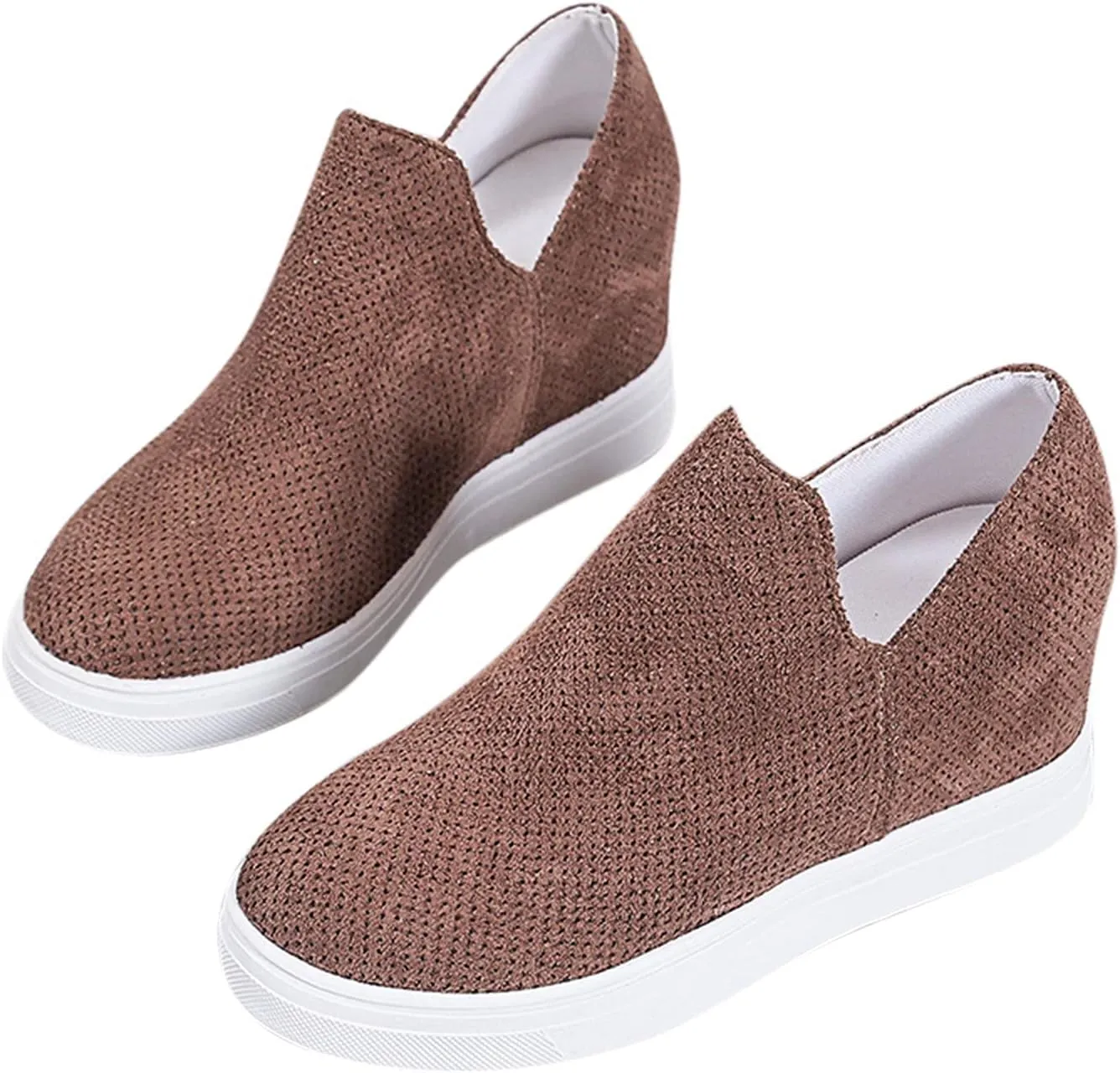 ZBYY Women's Wedge Canvas Sneakers Hidden Heel Platform Wedge Booties Breathable Wedgie Walking Slip on Flats Shoes