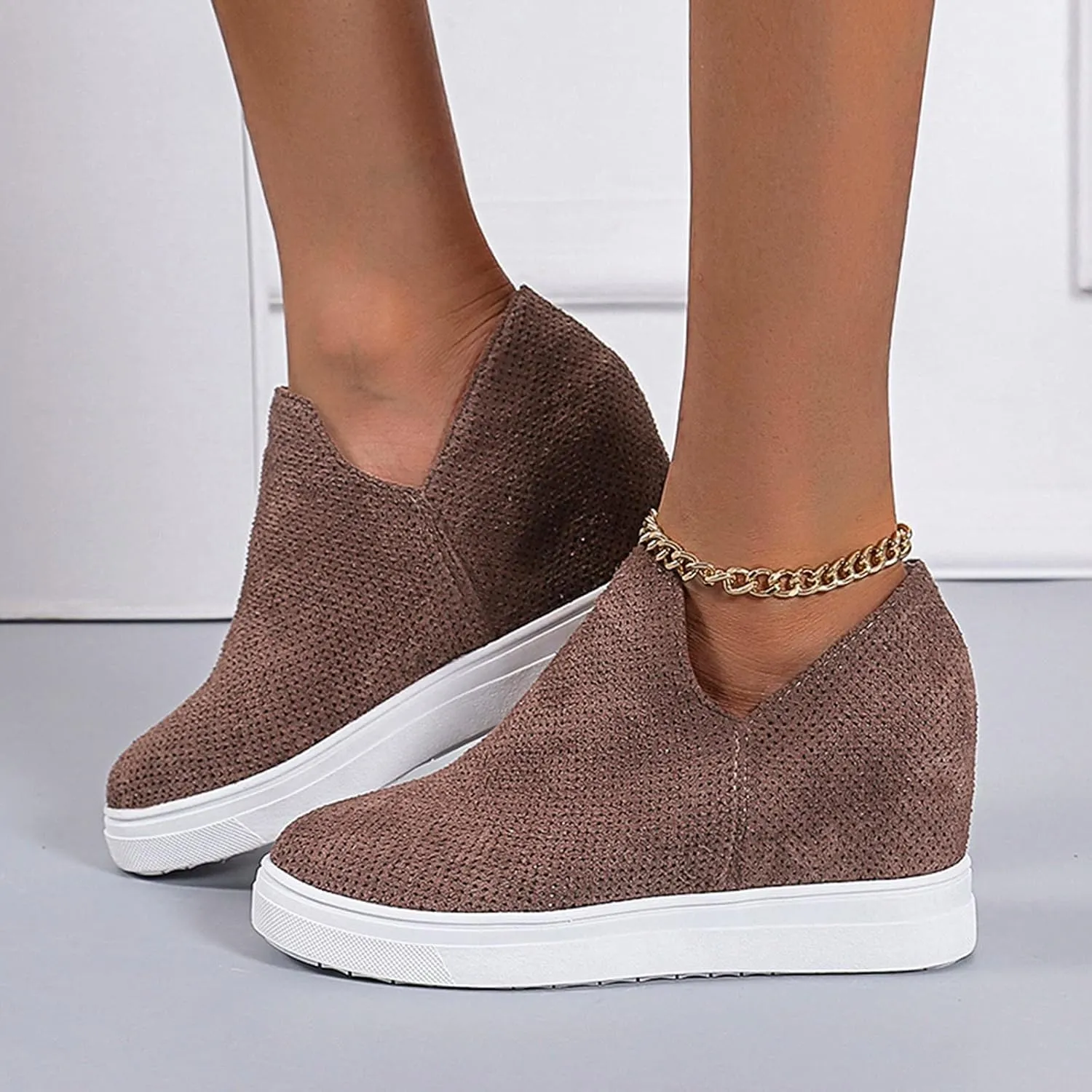 ZBYY Women's Wedge Canvas Sneakers Hidden Heel Platform Wedge Booties Breathable Wedgie Walking Slip on Flats Shoes