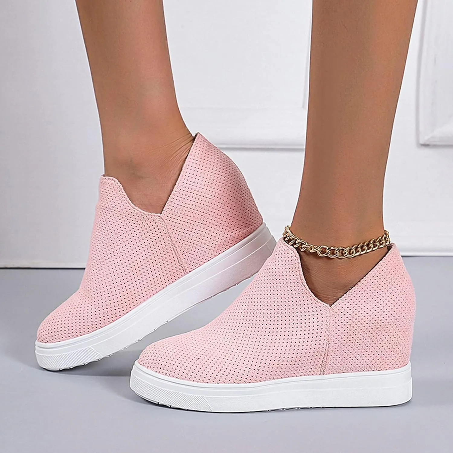 ZBYY Women's Wedge Canvas Sneakers Hidden Heel Platform Wedge Booties Breathable Wedgie Walking Slip on Flats Shoes