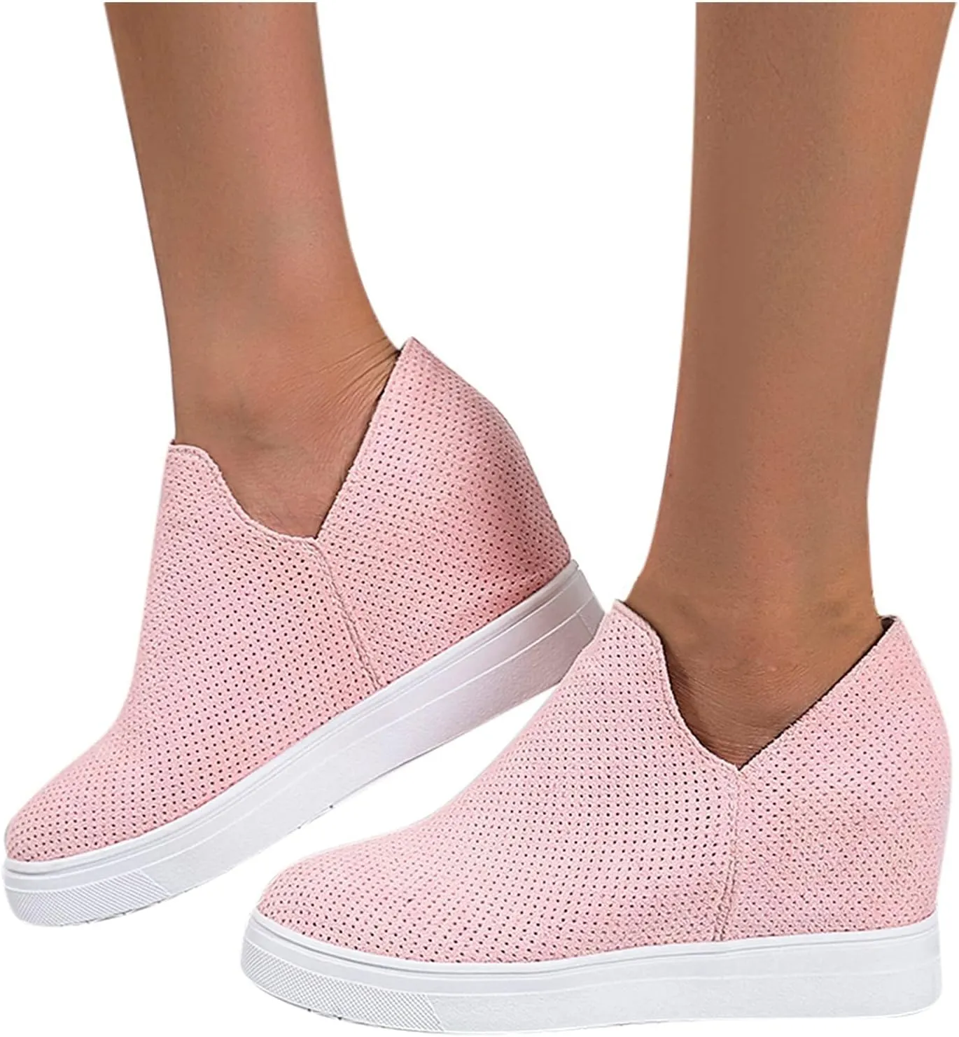 ZBYY Women's Wedge Canvas Sneakers Hidden Heel Platform Wedge Booties Breathable Wedgie Walking Slip on Flats Shoes