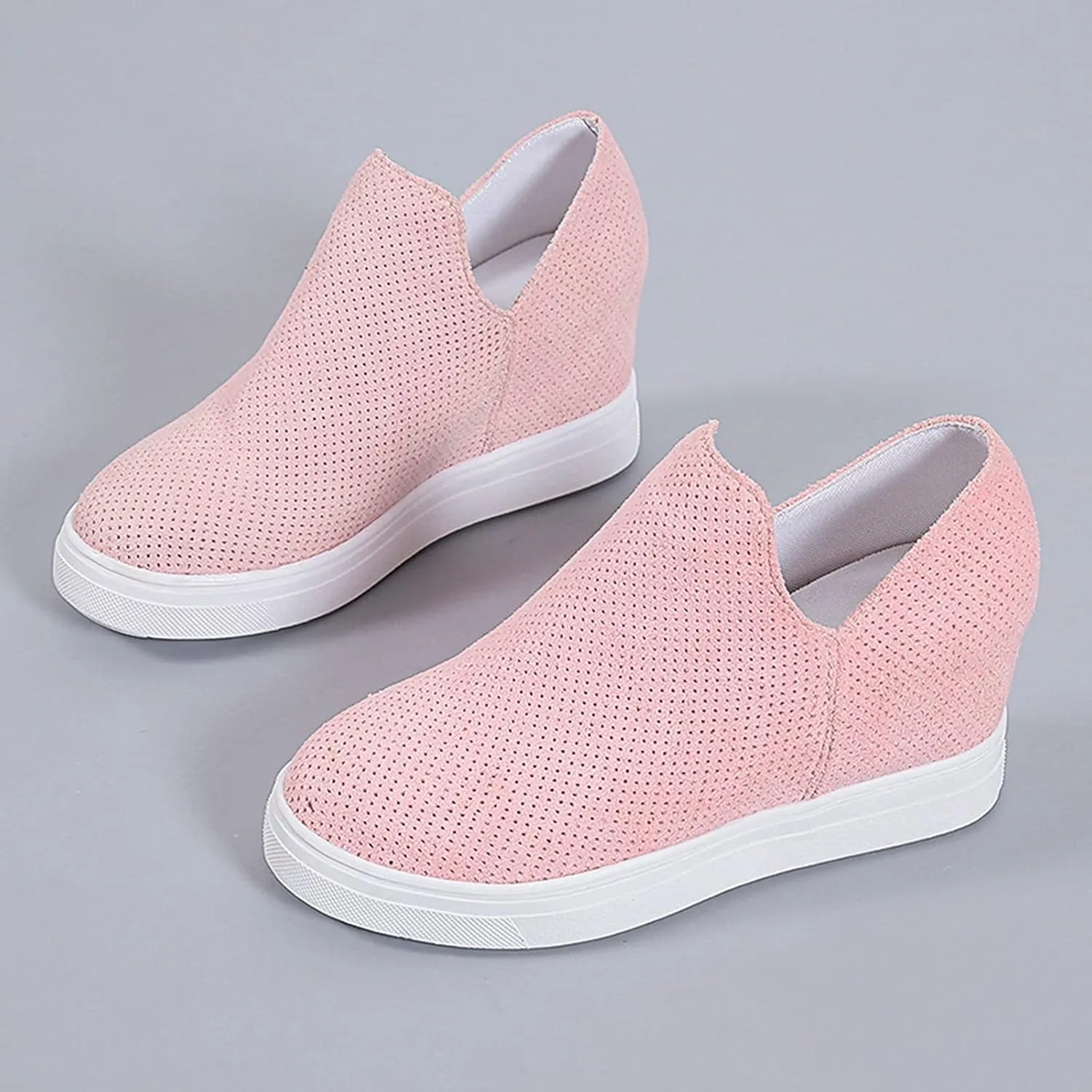 ZBYY Women's Wedge Canvas Sneakers Hidden Heel Platform Wedge Booties Breathable Wedgie Walking Slip on Flats Shoes