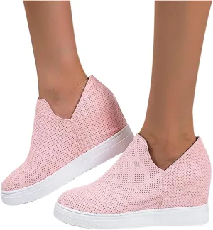 ZBYY Women's Wedge Canvas Sneakers Hidden Heel Platform Wedge Booties Breathable Wedgie Walking Slip on Flats Shoes