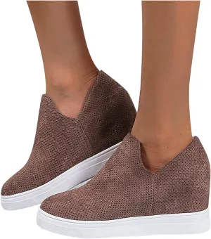 ZBYY Women's Wedge Canvas Sneakers Hidden Heel Platform Wedge Booties Breathable Wedgie Walking Slip on Flats Shoes
