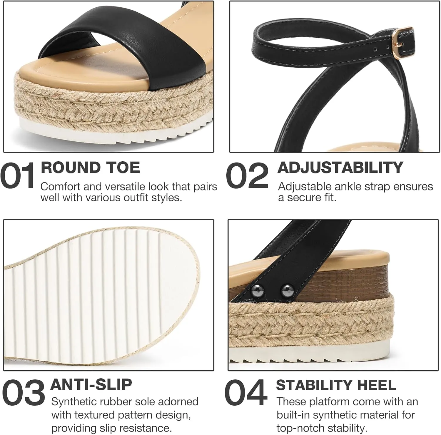 ZURIN Womens Open Toe Platform espadrille sandals Buckle Ankle Strap Wedges Sandals for Women Casual Dressy Summer